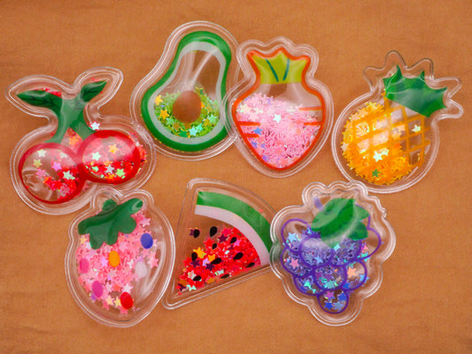 Fruit Vegetable Glitter Moveable Pliable Plastic Set of Seven Buttons 30-35mm