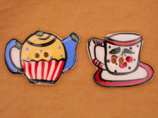 Teapot or Teacup Hand-Painted Ceramic Button Various 24-34mm