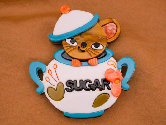 Dormouse Sugar Bowl Verbal Large Acrylic Plastic Button 59x65mm