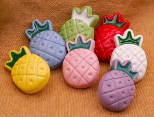 Pineapple Fruit Colorful Plastic Set of Seven Buttons 13x20mm