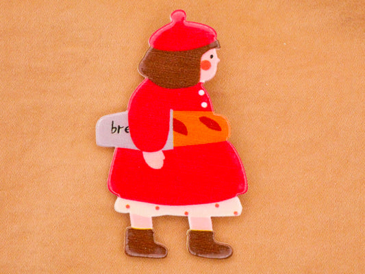 Parisian French Girl Beret Baguette Bread Large Plastic Button 30x49mm