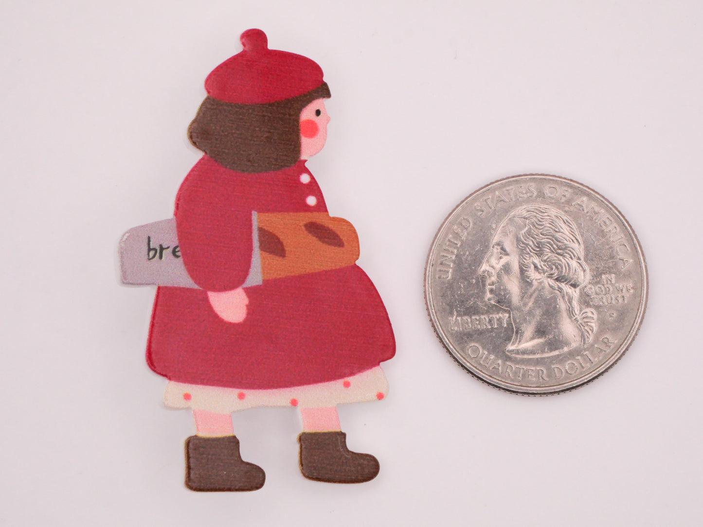 Parisian French Girl Beret Baguette Bread Large Plastic Button 30x49mm
