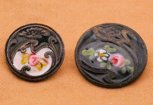 Rose Enamel Art Nouveau Antique Metal Button Various 13-16mm