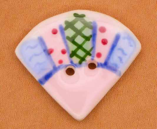 Fan Fashion Pink Hand-Painted Ceramic Button 24x27mm