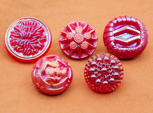 Iridescent Red Glass Vintage Button Various 11-14mm