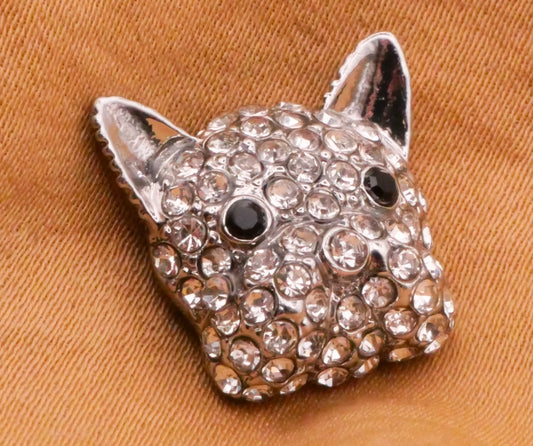 French Bulldog Rhinestone Silver Metal Button 15x16mm