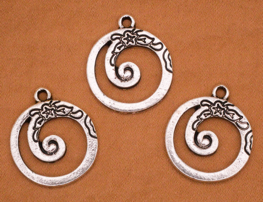 Floral Swirl Silver Metal Set of Three Charms Embellishments 18x21mm