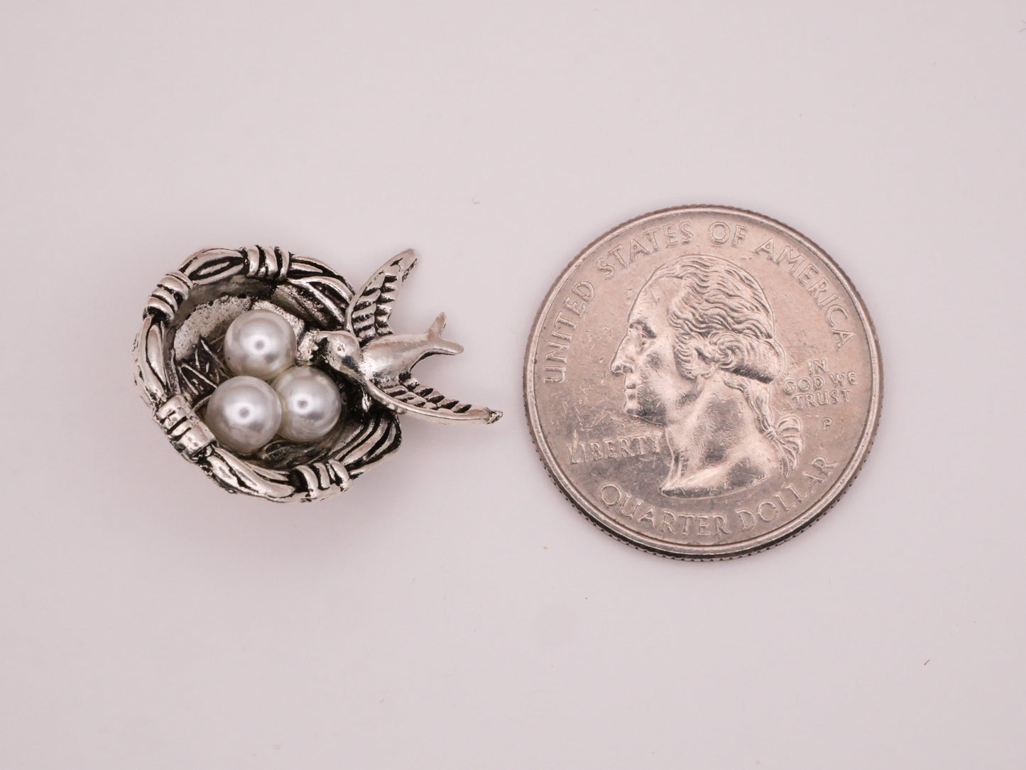 Bird Nest Pearl Eggs Silver Metal Button 19x24mm