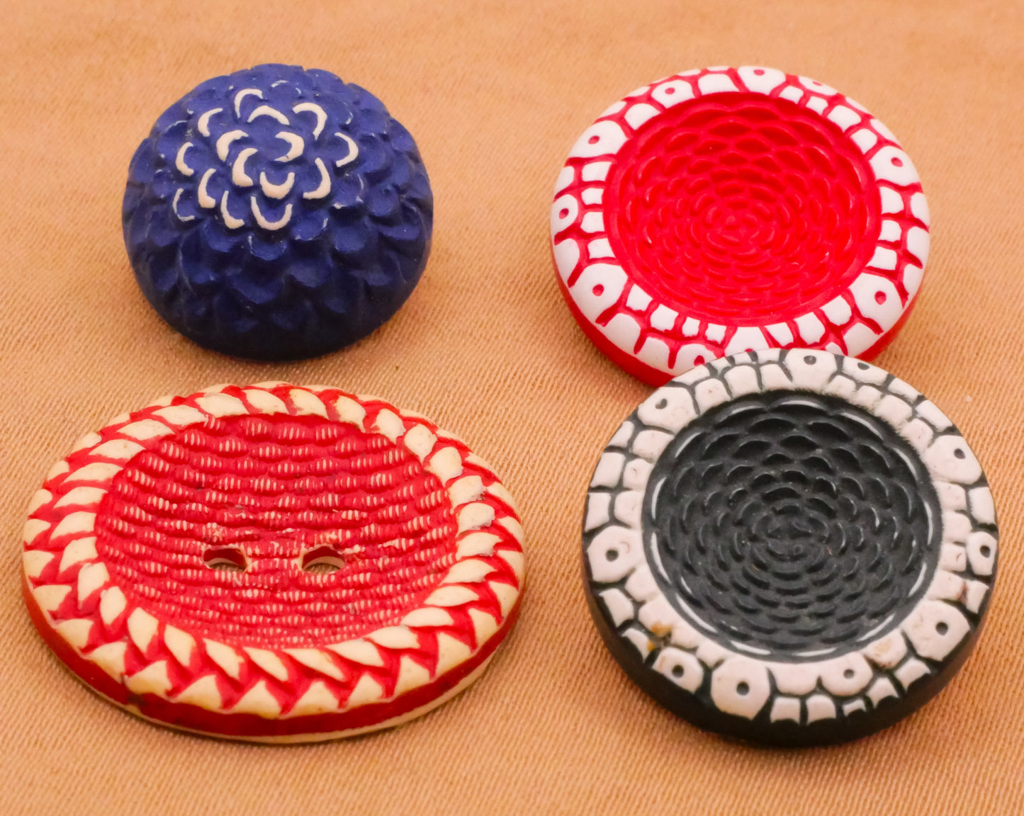 Red Blue Buffed Celluloid Early Plastic Button Various 15-22mm