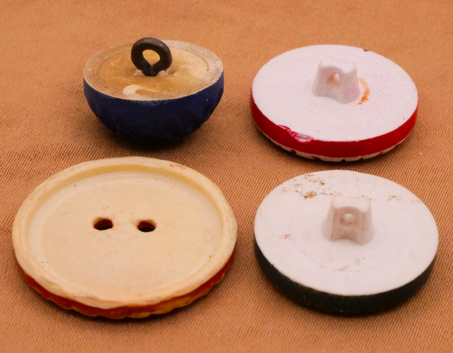 Red Blue Buffed Celluloid Early Plastic Button Various 15-22mm