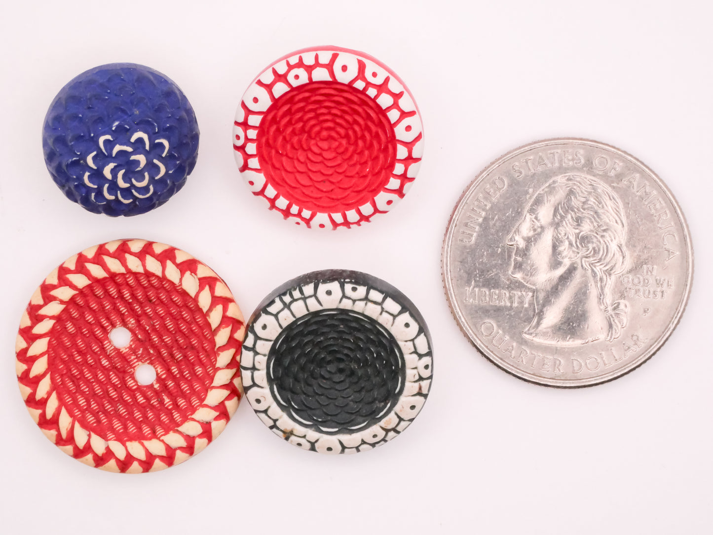 Red Blue Buffed Celluloid Early Plastic Button Various 15-22mm