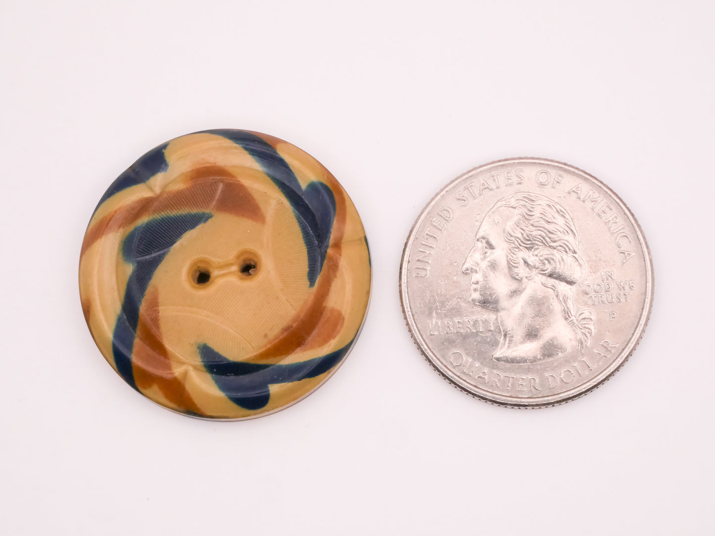 Blue Caramel Swirl Celluloid Tight Top Button 28mm