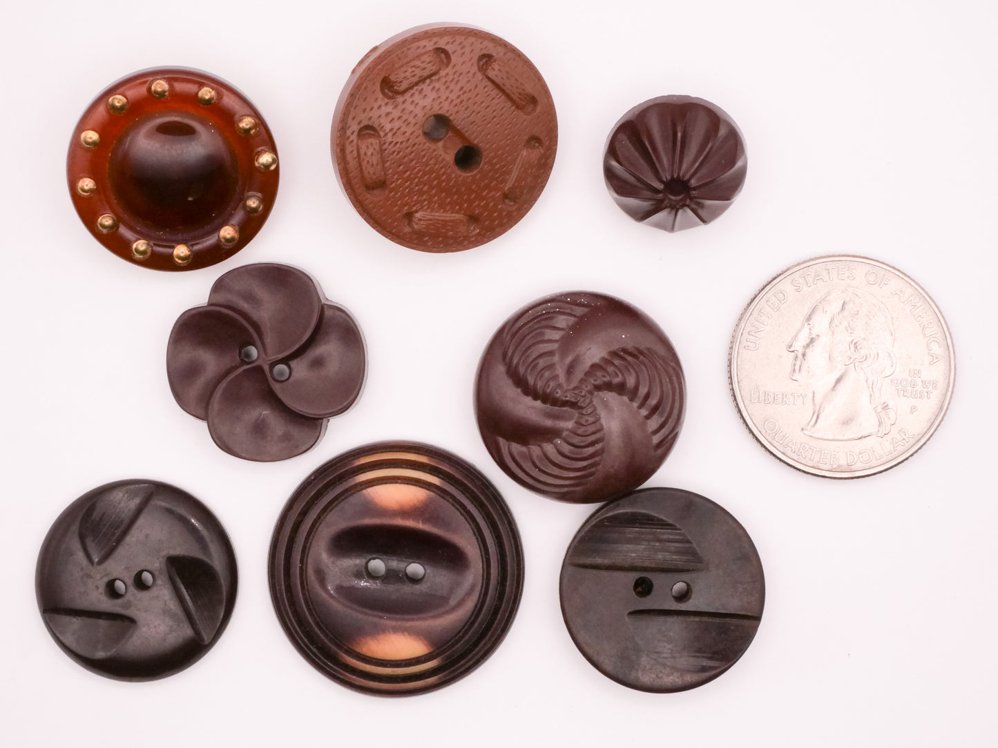 Brown Vintage Early Plastic Button Various 15-27mm