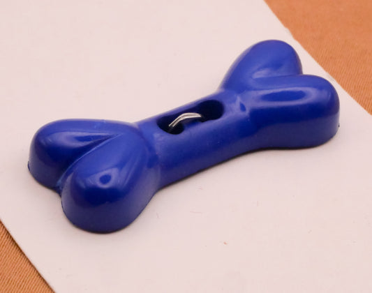 Dog Bone Blue Plastic Carded Button 14x34mm