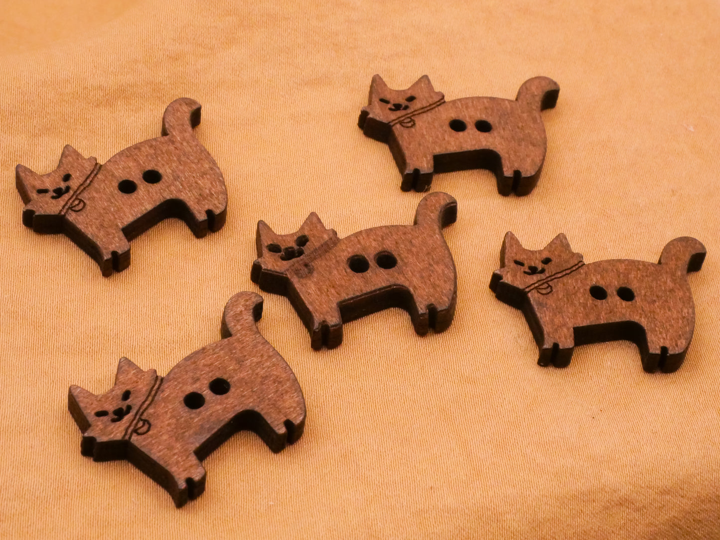 Cat Kitty Laser Cut Wood Set of Five Buttons 19x28mm