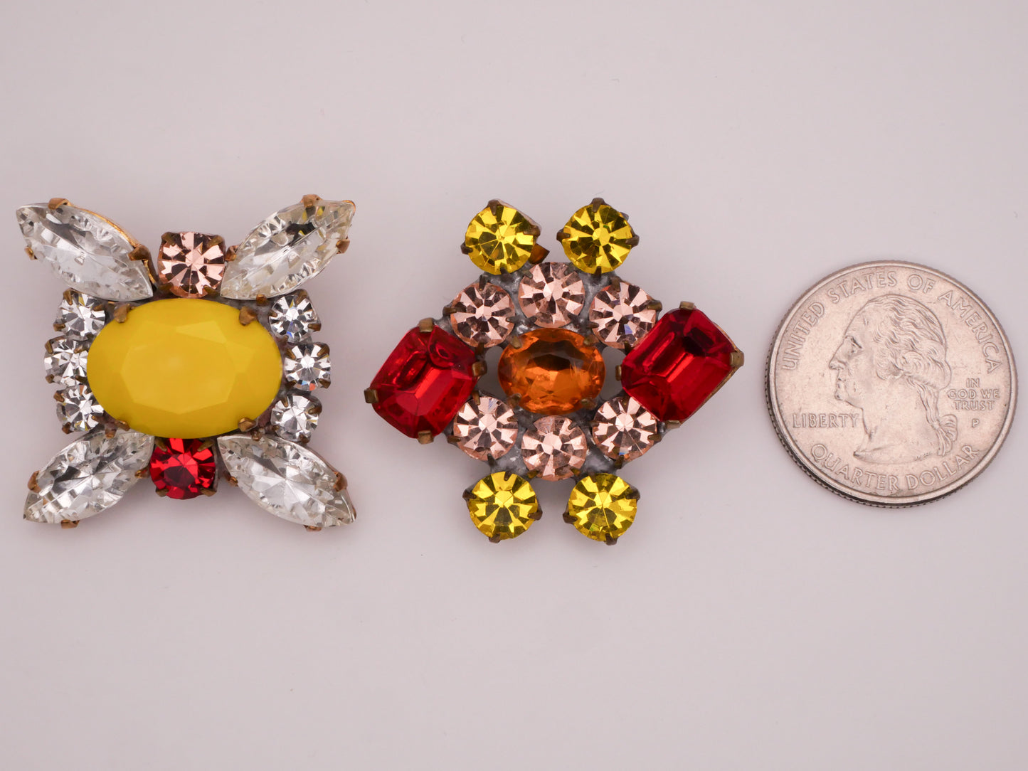 Yellow Orange Czech Glass Rhinestone Vintage Metal Button Various 32-35mm