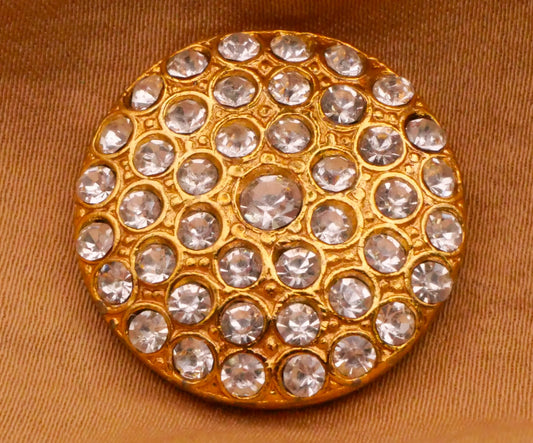 Rhinestone Covered Disc Vintage Gold Metal Button 23mm