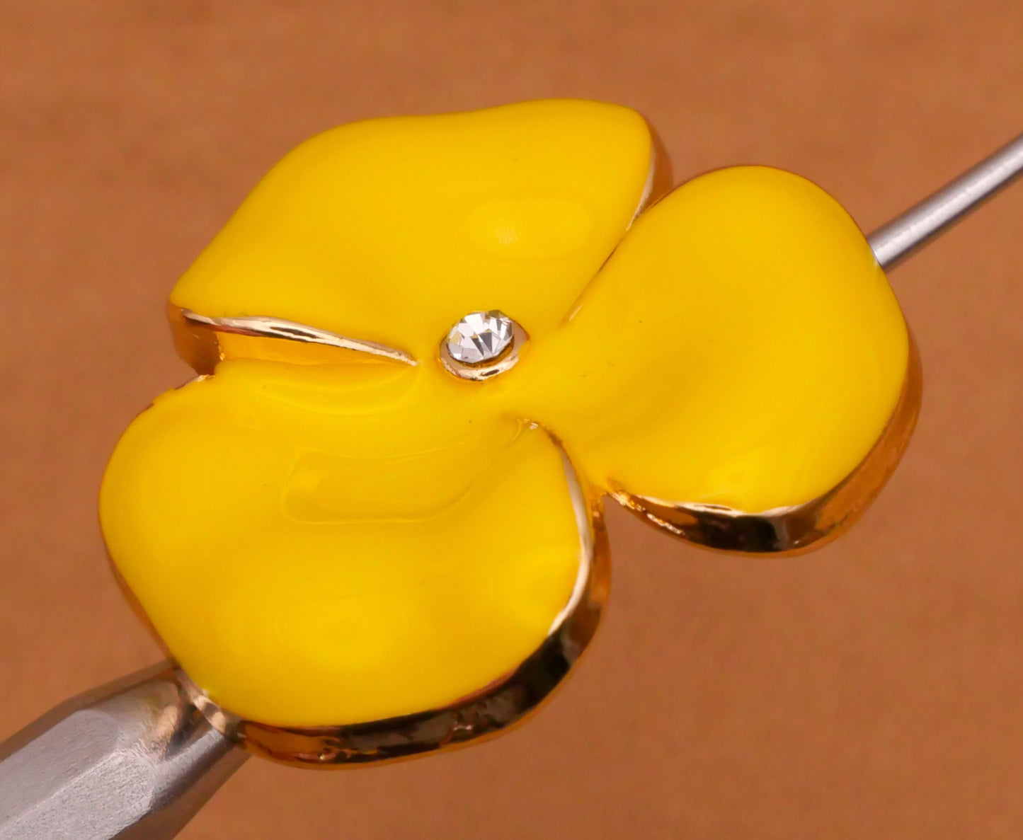 Flower Yellow Smooth Enamel Rhinestone Center Metal Button 22x23mm
