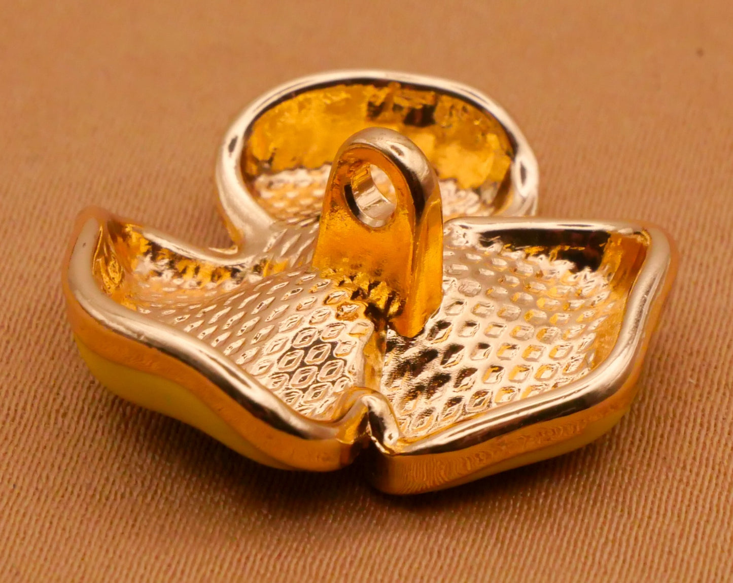 Flower Yellow Smooth Enamel Rhinestone Center Metal Button 22x23mm