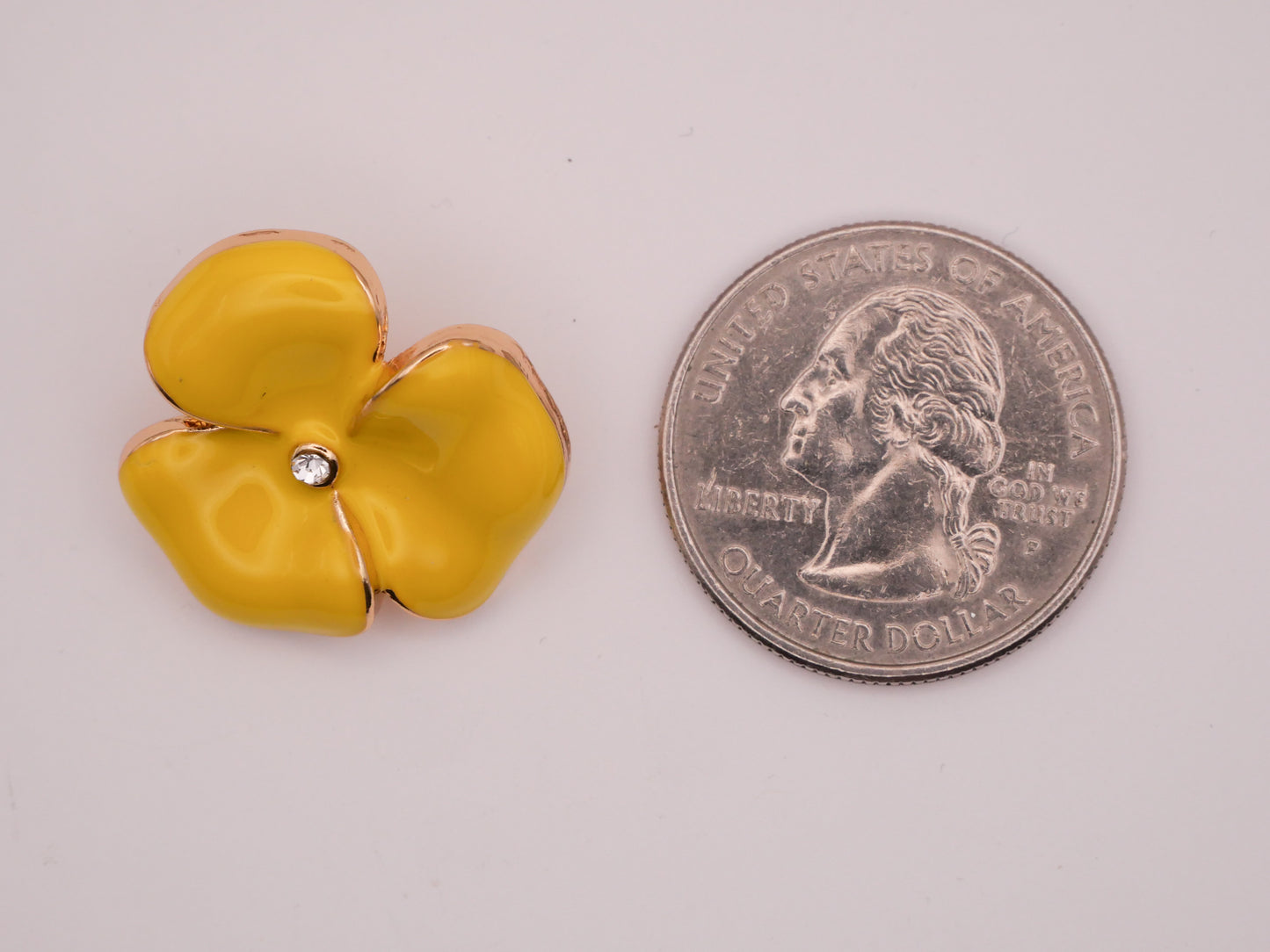 Flower Yellow Smooth Enamel Rhinestone Center Metal Button 22x23mm