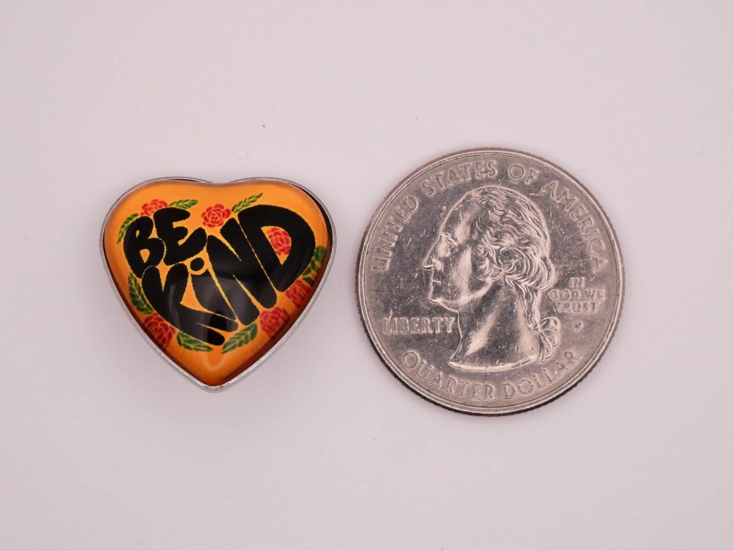 Be Kind Retro Heart Plastic Silver Metal Button 21mm