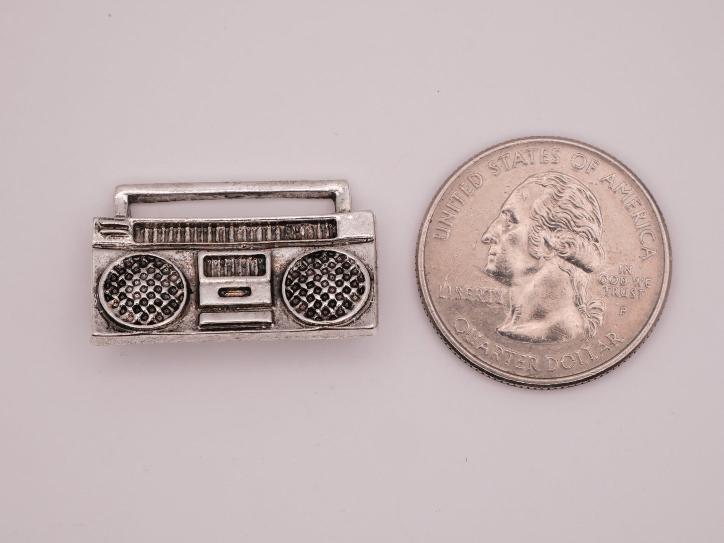 Boombox Radio Realistic Antiqued Silver Metal Button 17x27mm