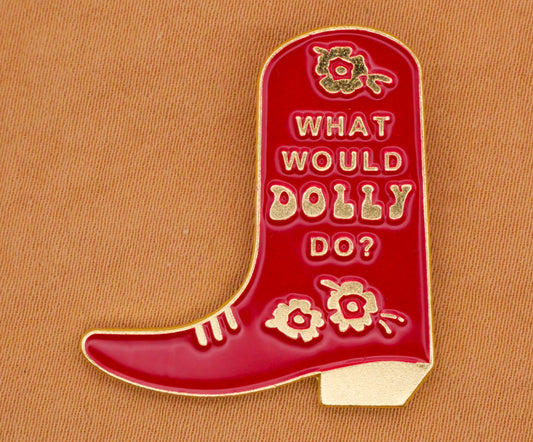 What Would Dolly Parton Do Red Cowboy Boot Enamel Metal Button 28x30mm