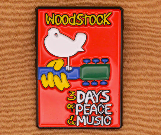 Woodstock Poster Peace and Music Bird Guitar Enamel Metal Large Button 23x33mm