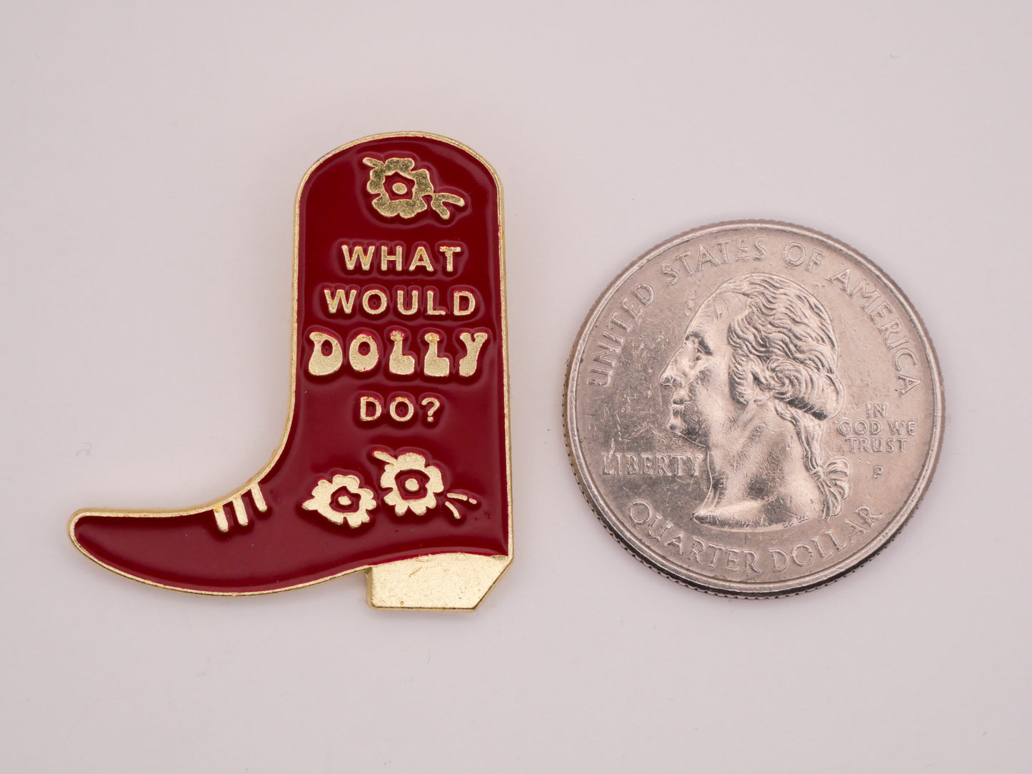 What Would Dolly Parton Do Red Cowboy Boot Enamel Metal Button 28x30mm