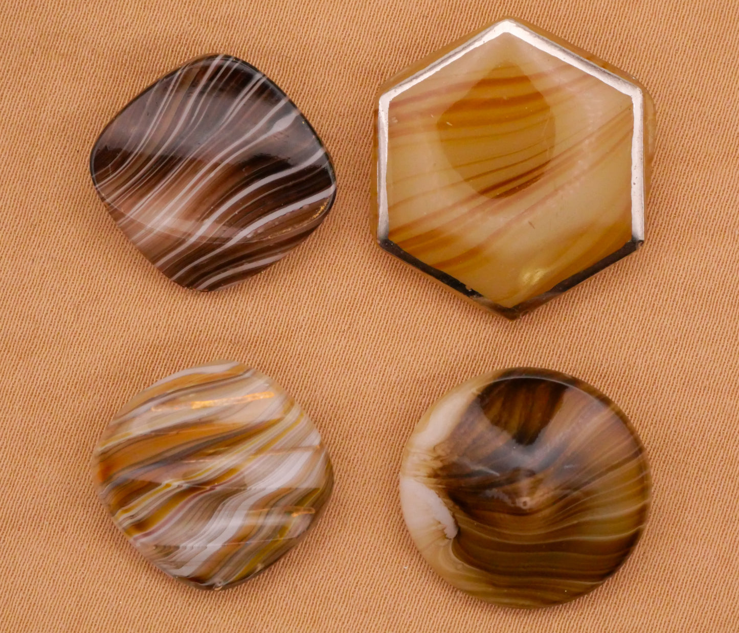 Brown Caramel Dig Dug Design in Glass Vintage Button Various 16-23mm