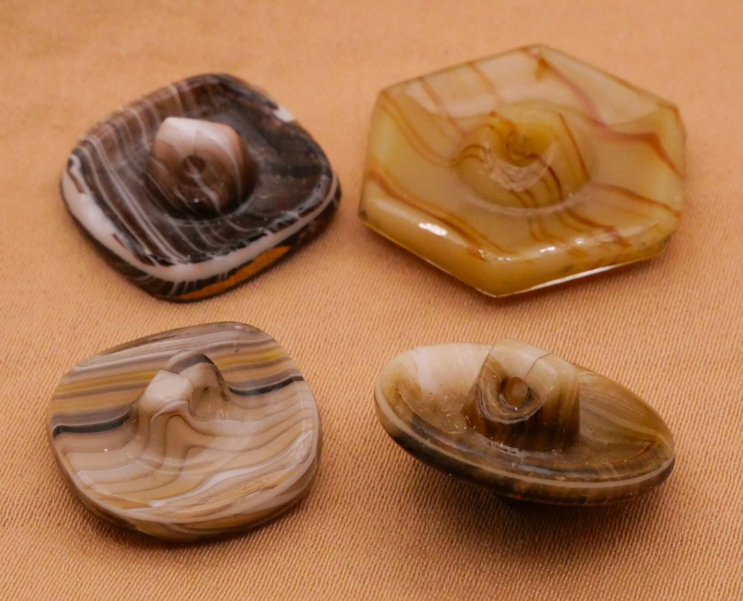 Brown Caramel Dig Dug Design in Glass Vintage Button Various 16-23mm