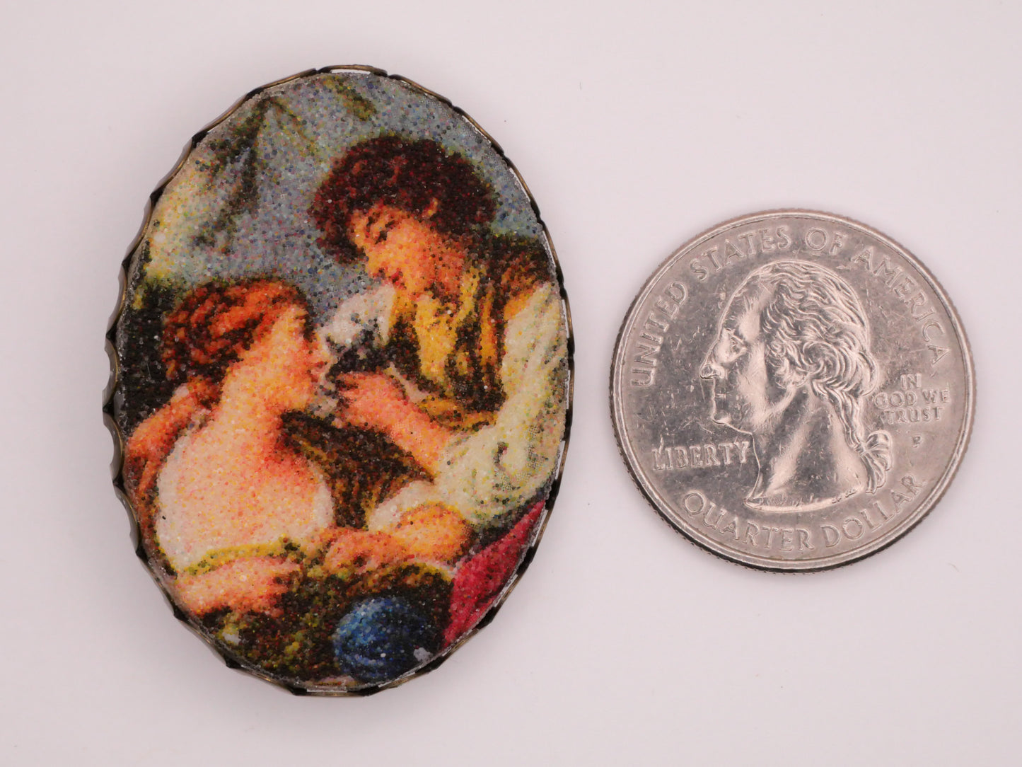 Romantic Couple Large Vintage Plastic Metal Button 31x41mm