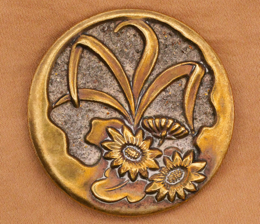 Flowers Floral Art Nouveau Crushed Stone Bronze Metal Large Button 38mm