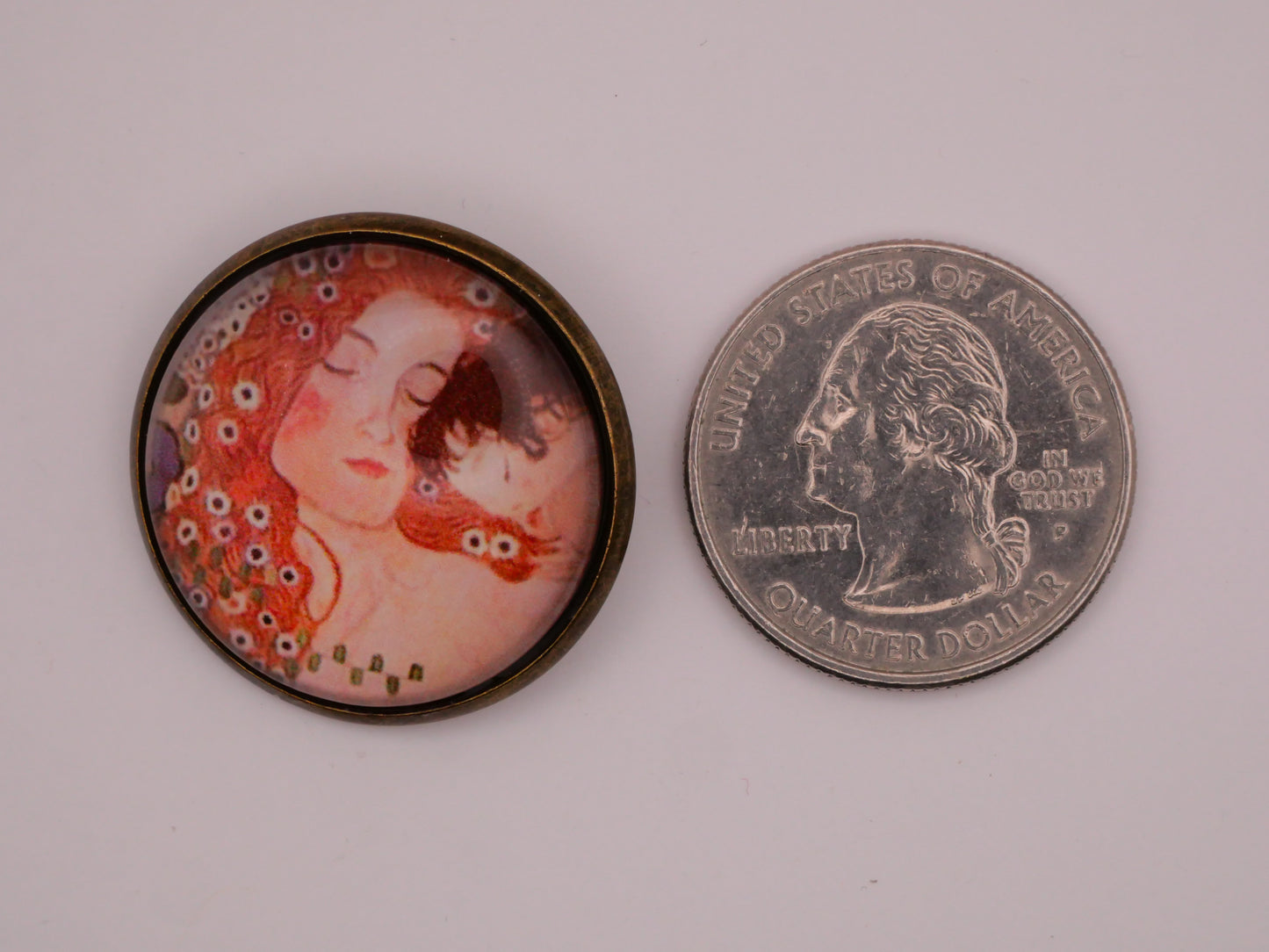 Mother and Child Gustav Klimt Artist Glass Dome Bronze Metal Button 28mm
