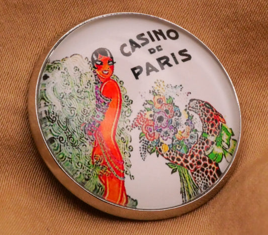 Casino de Paris Performer Cheetah Verbal Glass Dome Silver Metal Button 27mm