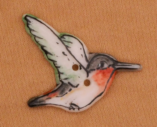 Hummingbird Hand-Painted Porcelain Ceramic Button 20x23mm