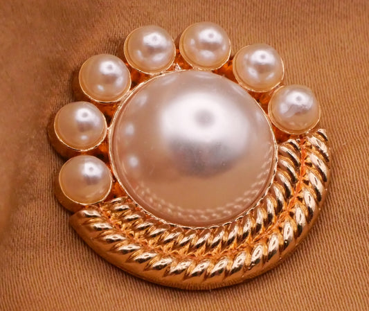 Pearl Crown Rainbow Braid Gold Metal Button 25mm