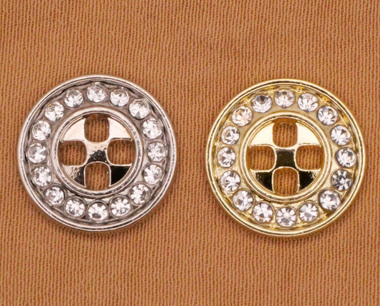 Rhinestone Square Hole Sew-Thru Metal Button Various 12mm