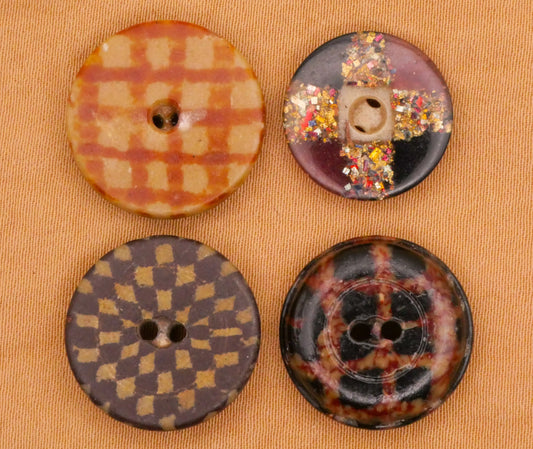 Checkerboard Grid Plaid Antique Composition Button Various 15-18mm