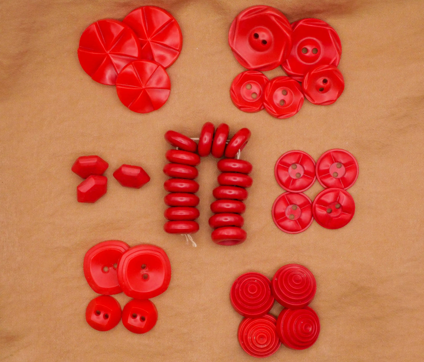 Red Vibrant Vintage Plastic Set of Buttons Various 10-23mm