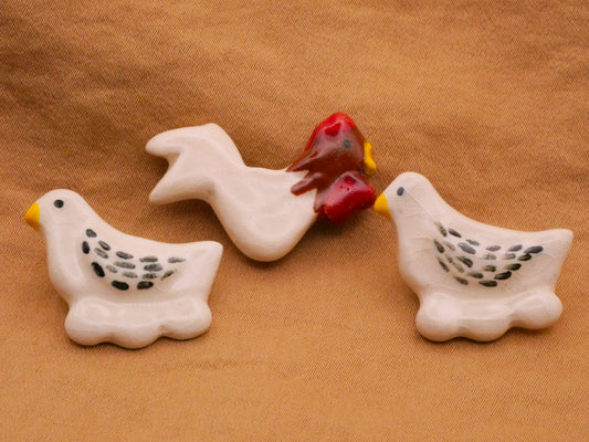 Chicken or Rooster Hand-Painted Ceramic Button Various 20-29mm