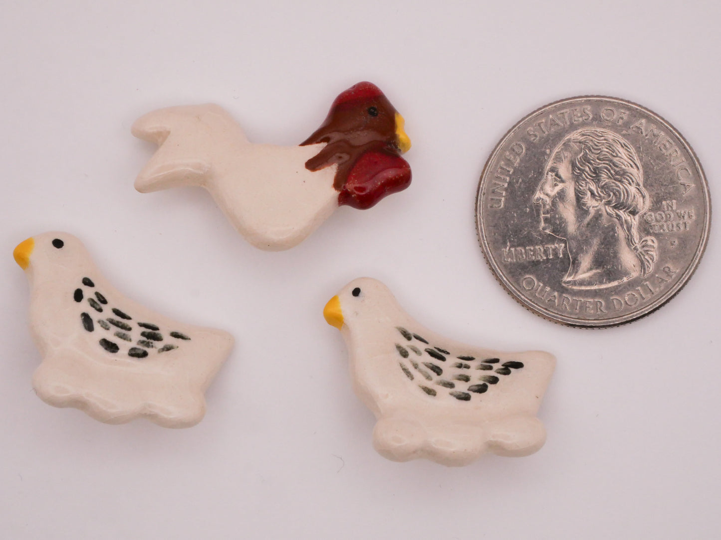Chicken or Rooster Hand-Painted Ceramic Button Various 20-29mm