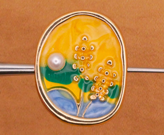 Field Scene Landscape Enamel Faux Pearl Metal Button 16x21mm