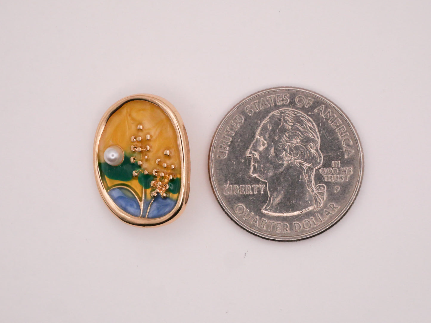 Field Scene Landscape Enamel Faux Pearl Metal Button 16x21mm