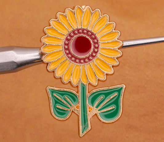 Sunflower Flower Stalk Enamel Metal Button 16x24mm