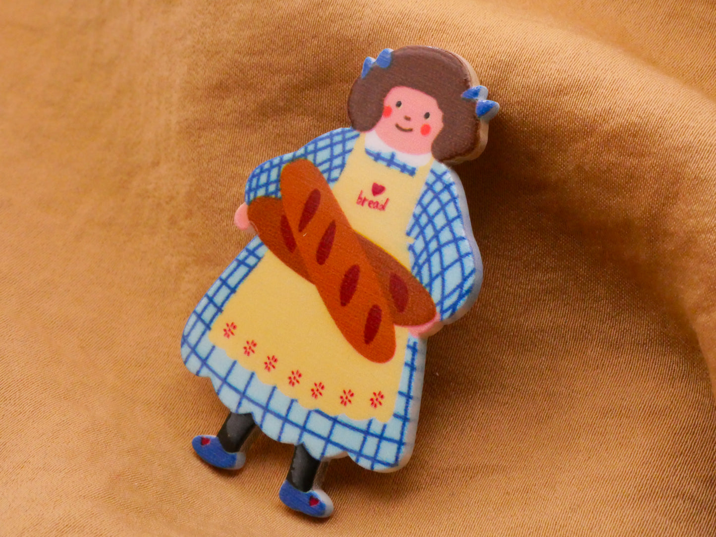 Baker Girl Blue Dress Loaves of Bread Large Plastic Button 30x49mm