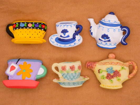 Teacup Teapot Hand-Painted Art-Stone Vintage Button Various 14-32mm