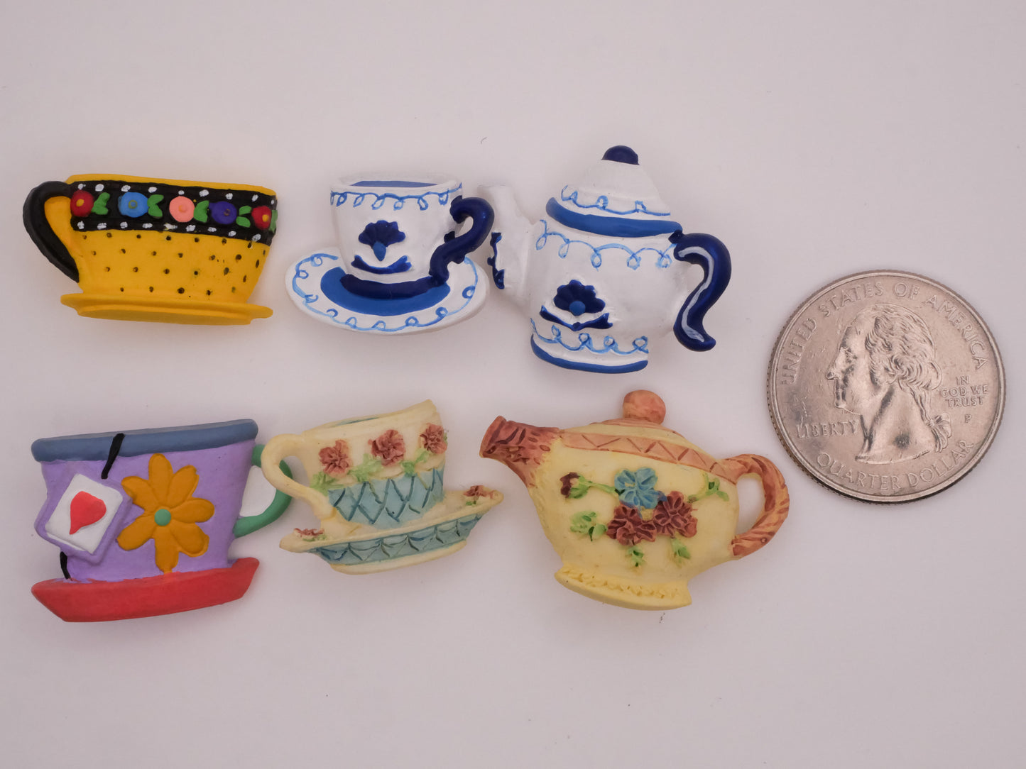 Teacup Teapot Hand-Painted Art-Stone Vintage Button Various 14-32mm