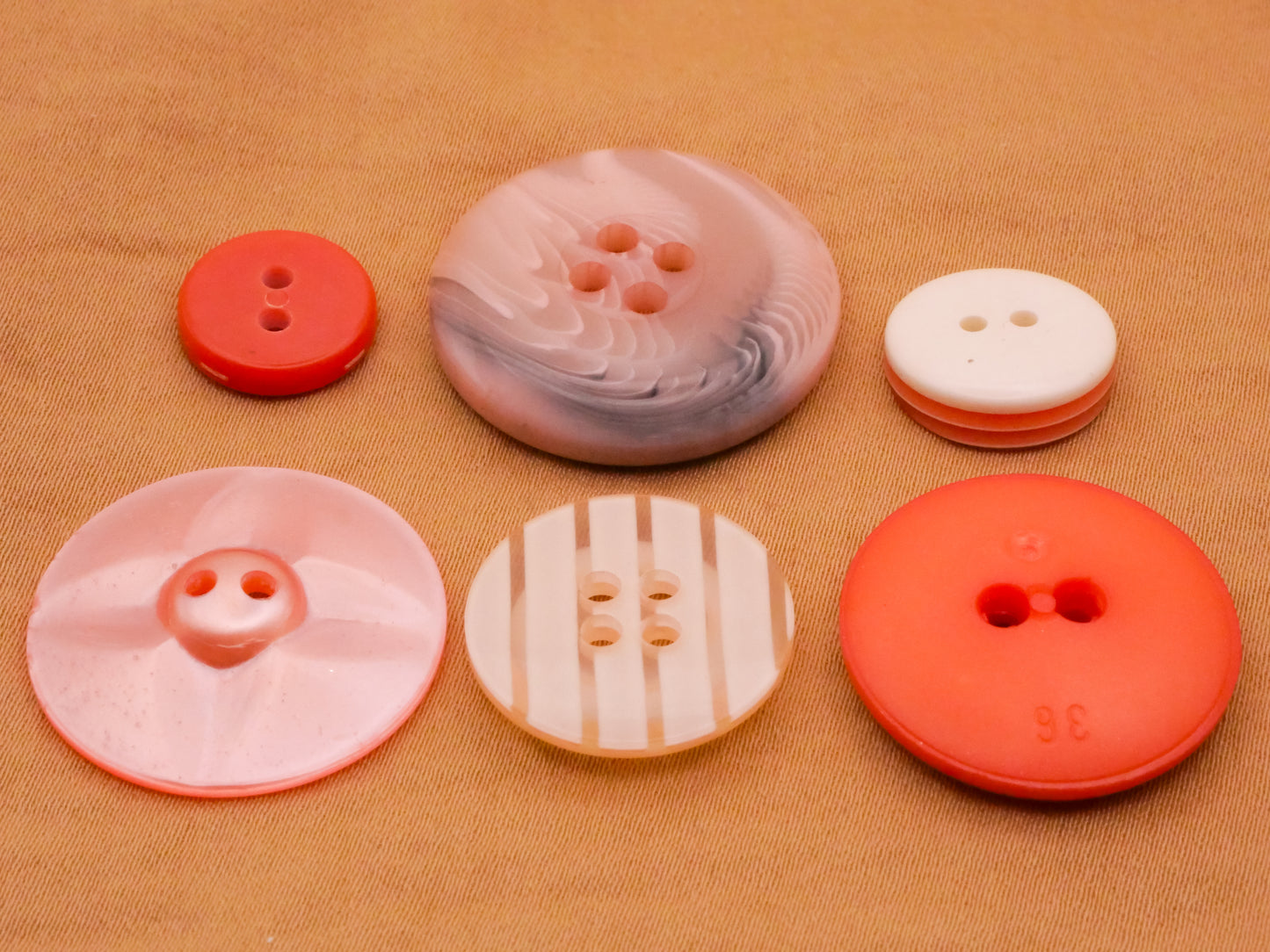 Peachy Pink Vintage Plastic Button Various 13-25mm