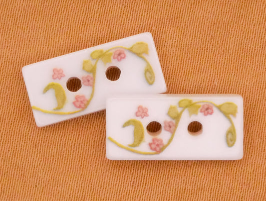 Flower Vines Rectangular Plastic Pair of Buttons 7x15mm